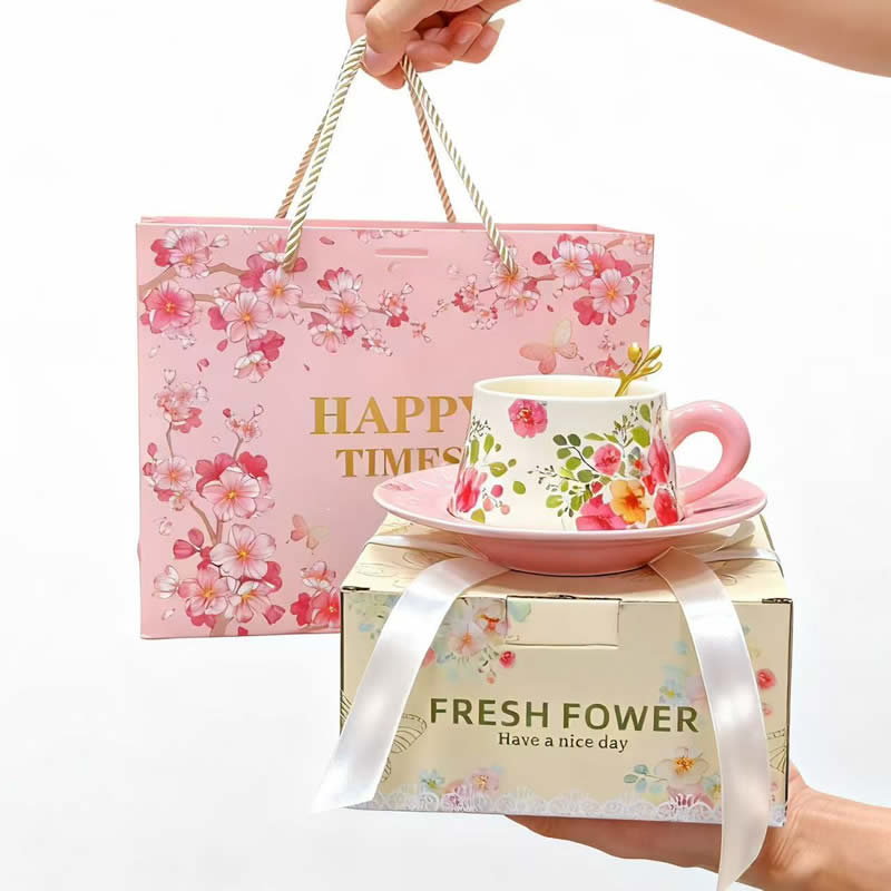 Premium Ceramic Coffee Cup & Saucer Gift Box